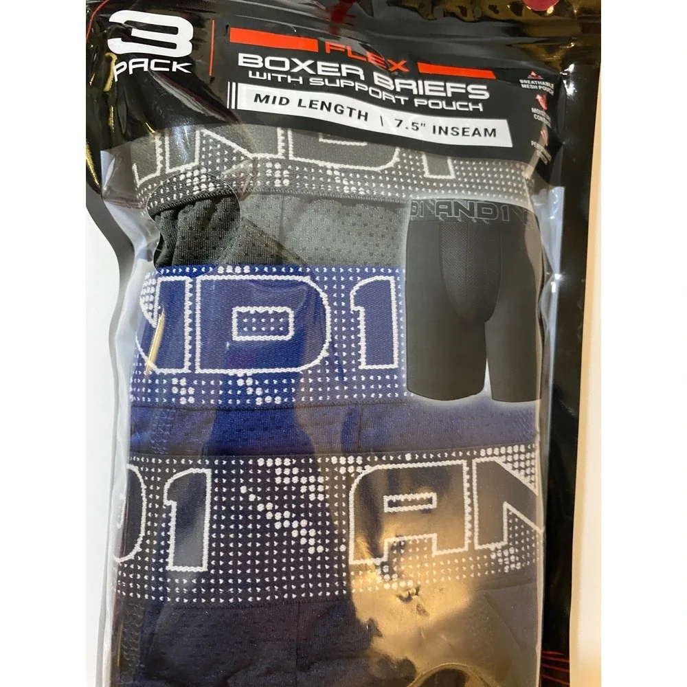 AND1 Flex Boxer Briefs 3 Pack Mens Small 28-30 Blue Grey‎ Black 7.5 Inseam NEW
